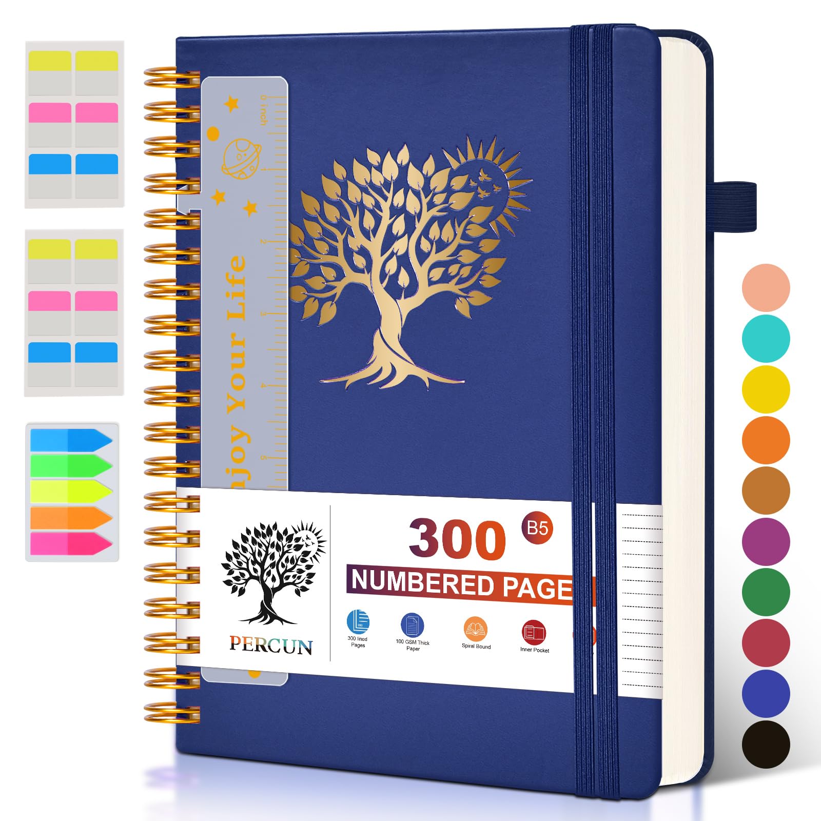 Large Spiral Notebook Journal for Women Men - 300 Numbered Lined Pages, College Ruled,B5 Hardcover Spiral Bound Notebook for School, Work, Note Taking, Writing, Leather Spiral Journal 7"x10"