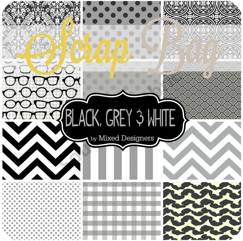 Black, White and Grey Scrap Bag (Approx 2 Yards) by Mixed Designers - Southern Fabric DIY Quilt Fabric