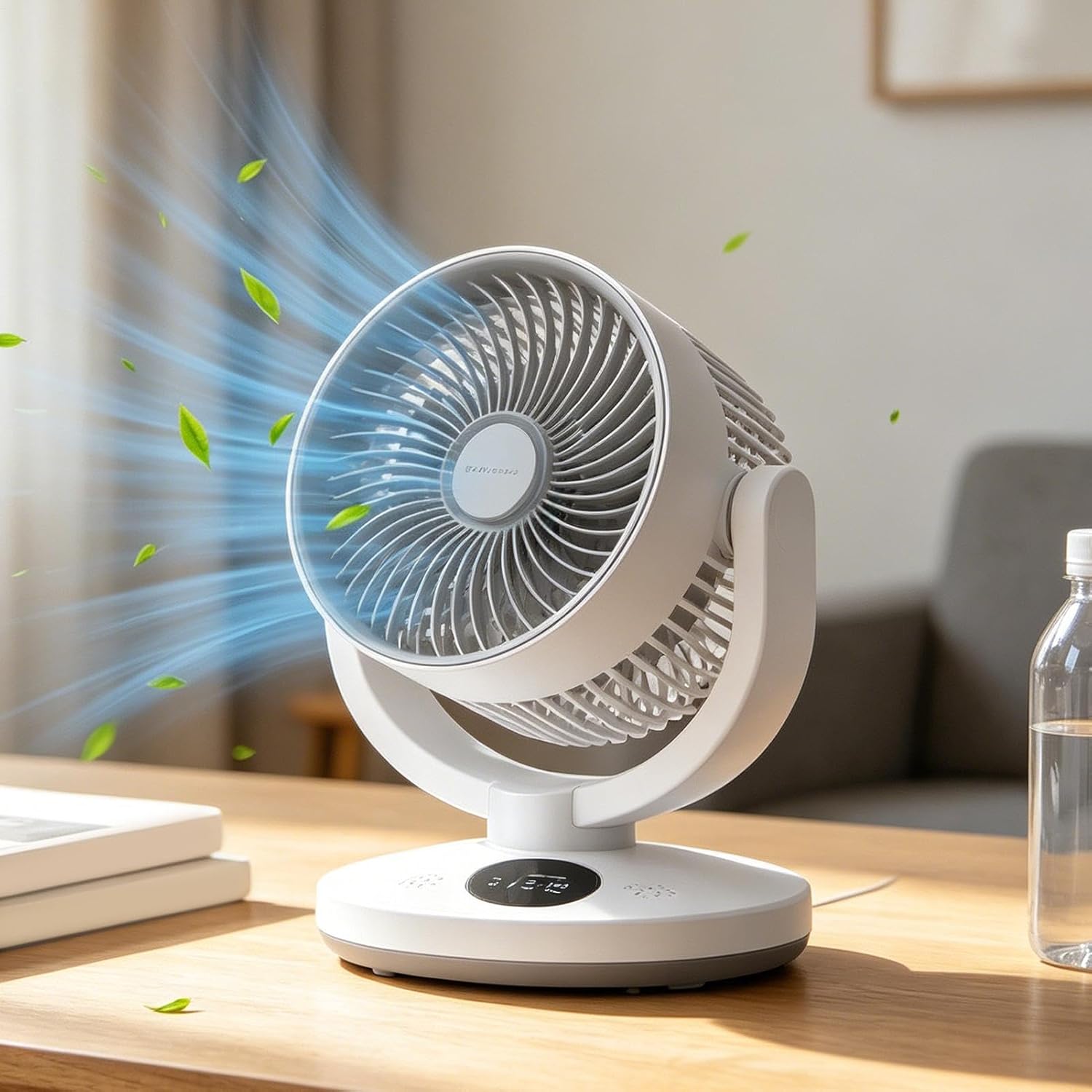 Desktop Fan - Rechargeable Digital Display 5-Speed, Fan Air Circulator | with Quiet Motor, LED Battery Indicator, USB-C Fast Charging, Adjustable Angle for Students Study Bedroom Dining Room