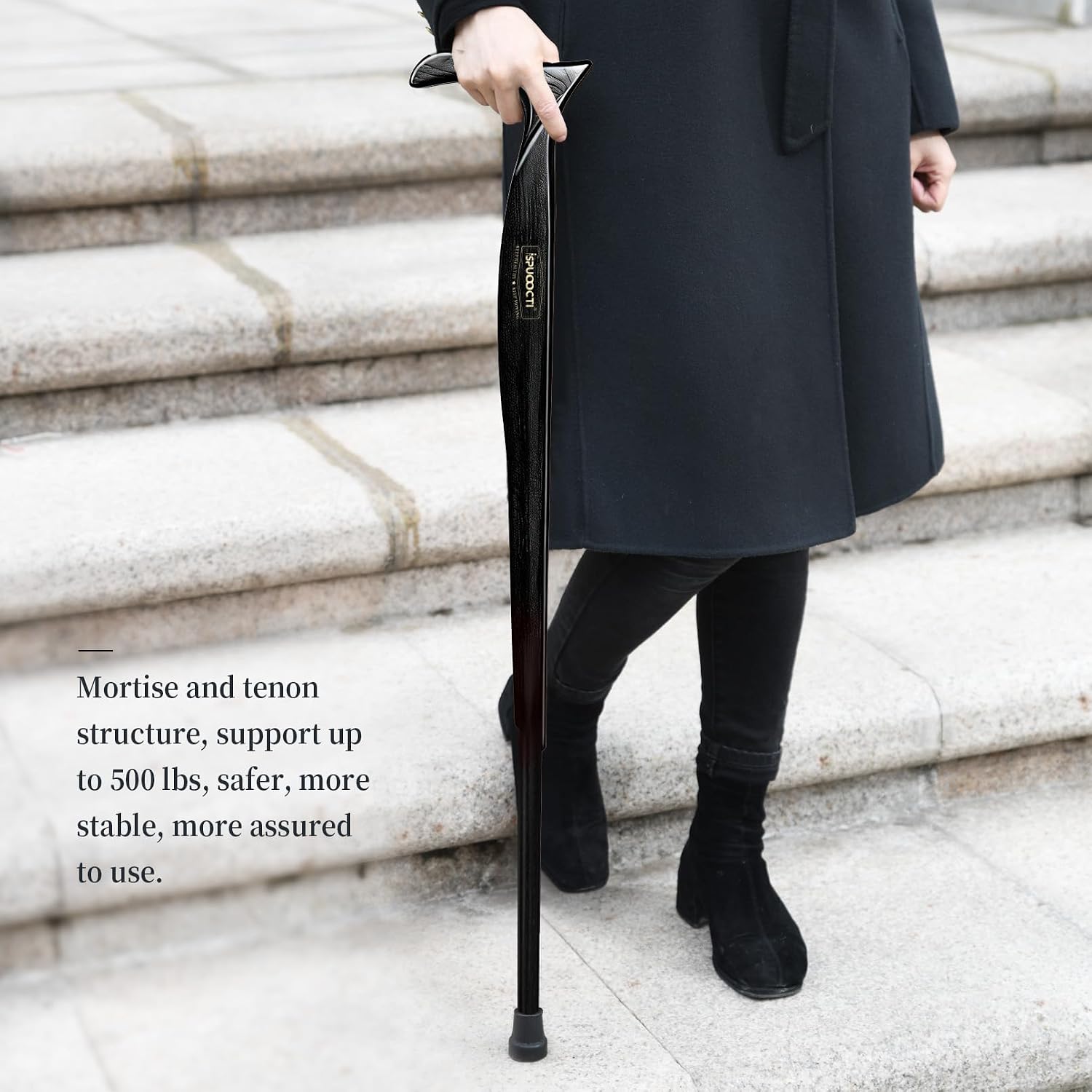 Solid Wooden Cane 500 lb Load Capacity Stylish Walking Cane