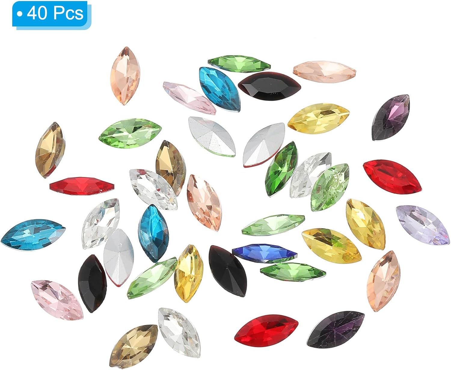 PATIKIL Marquise Gems, 40 Pcs 15x7mm Glass Rhinestones Flat Back Navette Horse Eye Crystal Gems for Jewelry Making DIY Craft, Colorful - Image 3