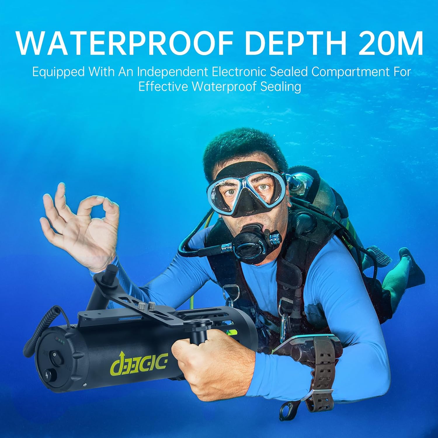 DIDEEP Underwater Scooter with Action Camera Mount, 2 Speed Modes Portable Sea Scooter, Rechargeable Water Scooter for Surfing, Snorkeling, Scuba Diving, Pool