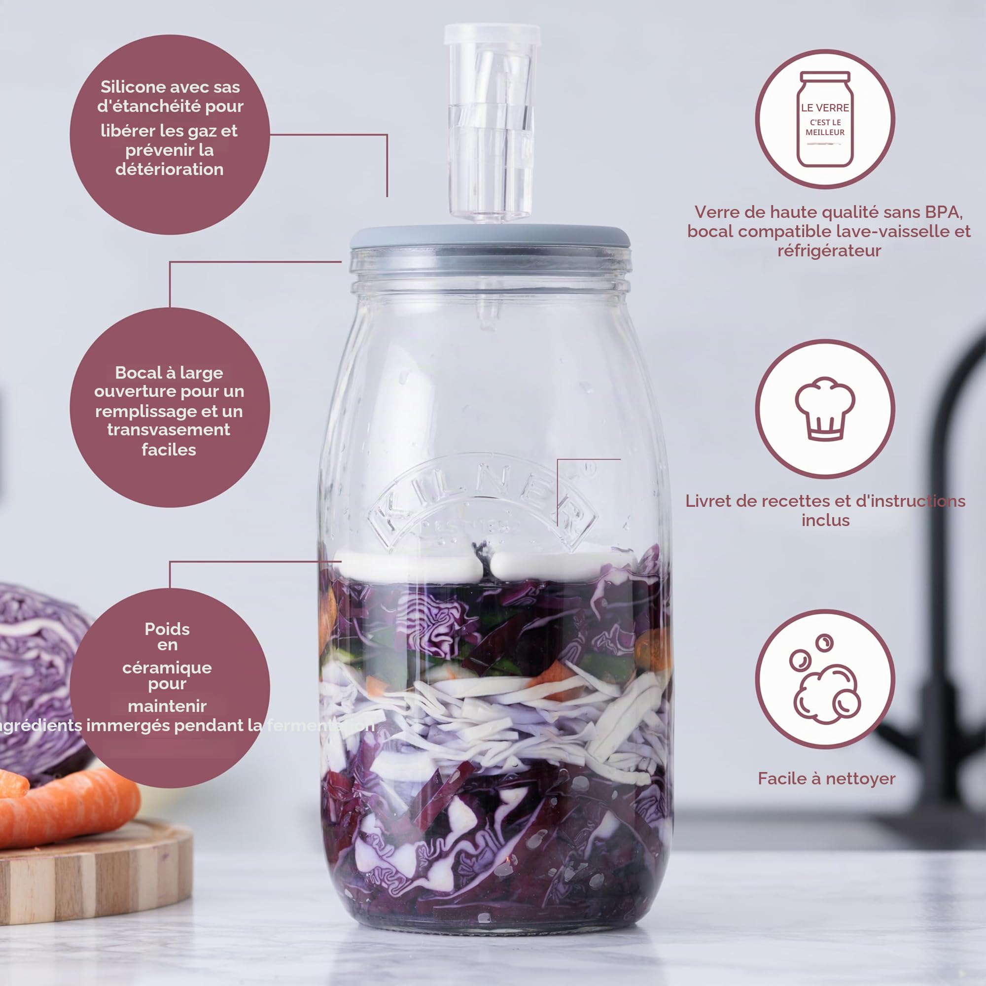 Kilner - Lot de Pots de Fermentation. 3L Fermentation : 3 l, Claire