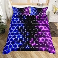 Vista 21 de Funda de edredón hexagonal verde estereoscópica de nido de abeja para niños, diseño geométrico de colmena, funda de edredón geométrica de panal