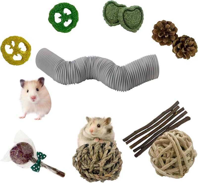 Túnel dobrável para pequenos animais MUYG com brinquedos mastigáveis, cinza, 2 unidades