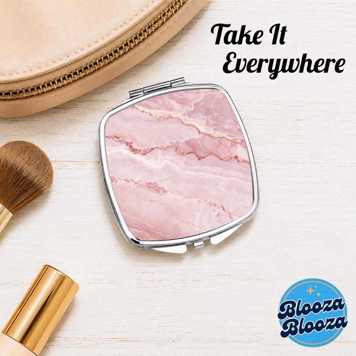 Pink Marble Pattern Pocket Purse Compact Mirror image 5