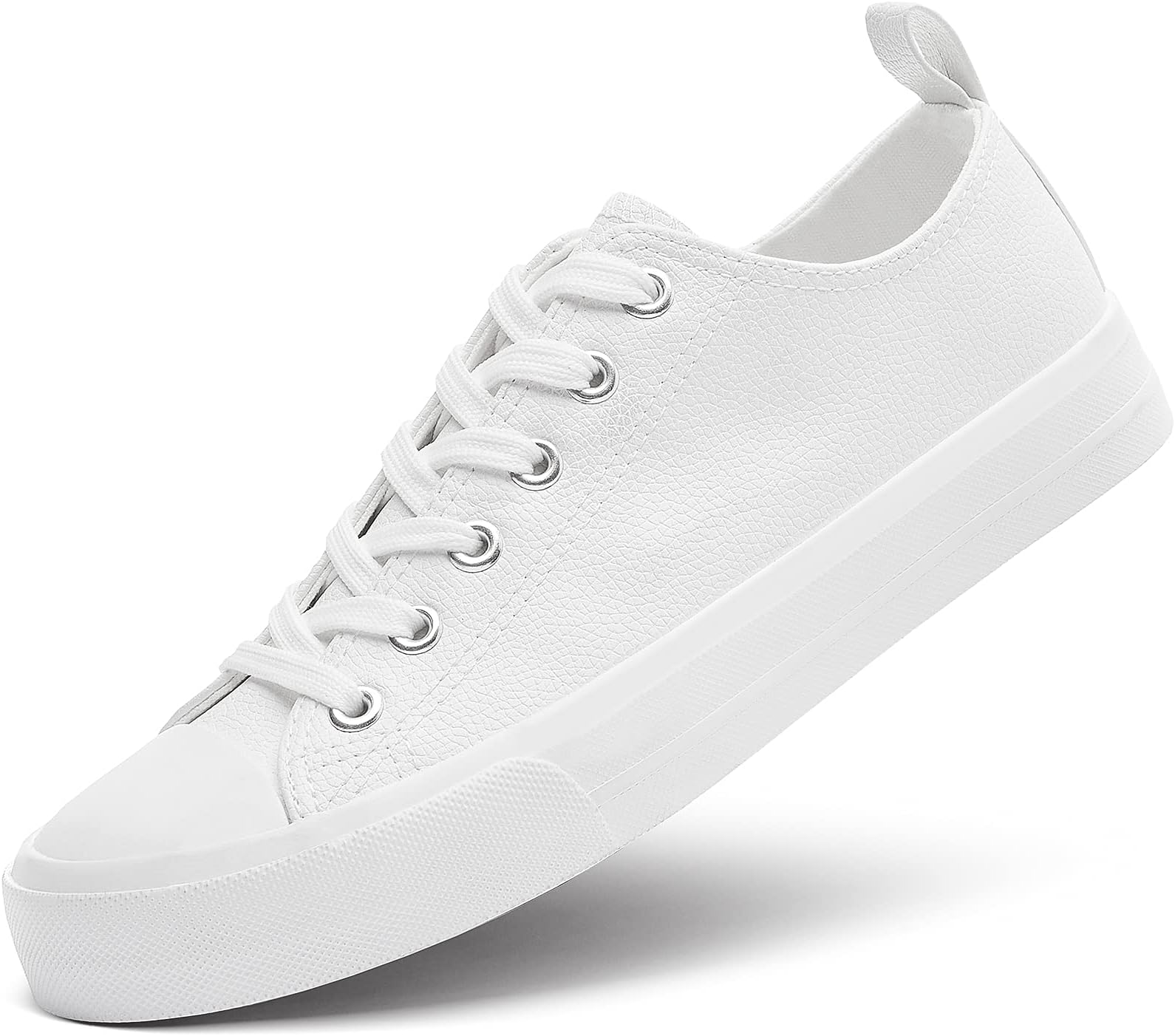 FRACORAWomen's PU Leather Tennis Shoes Low Top lace up Casual Shoes Comfortable Fashion Sneaker