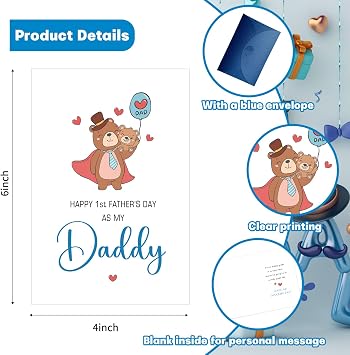 Happy First Father's Day As My Daddy Card 1st Daddy Card From Baby Happy First Fathers Day Cards with Envelope New Dad Birthday Cards Bear Themed 1st Fathers Day Gift From Baby