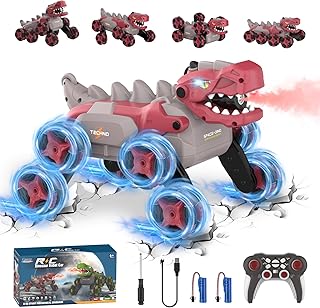 8 Wheels Dinosaur Transform RC Stunt Car - 2.4Ghz Remote Control Dinosaurs Monster Truck with Transforming & Spray & 360° Rotation, Dinosaur Toys for Kids 5-7 8-12, Boy Christmas Birthday Gift Age 4-6