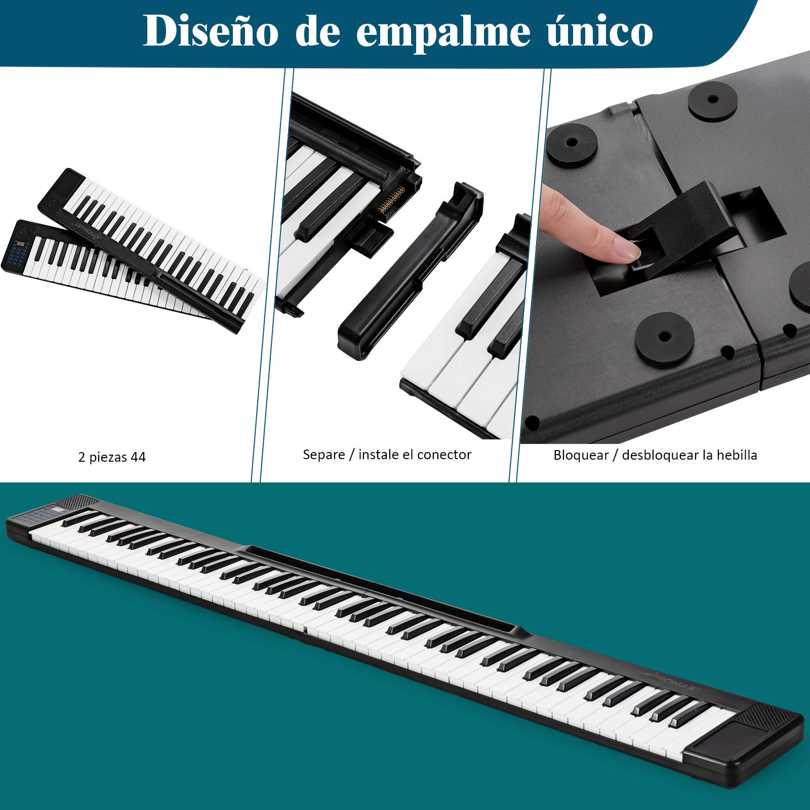 COSTWAY Teclado Eléctrico con 88 Teclas Teclado Digital 128 Ritmos / 128 Tonos/Bluetooth/Altavoces para Niños Principiantes