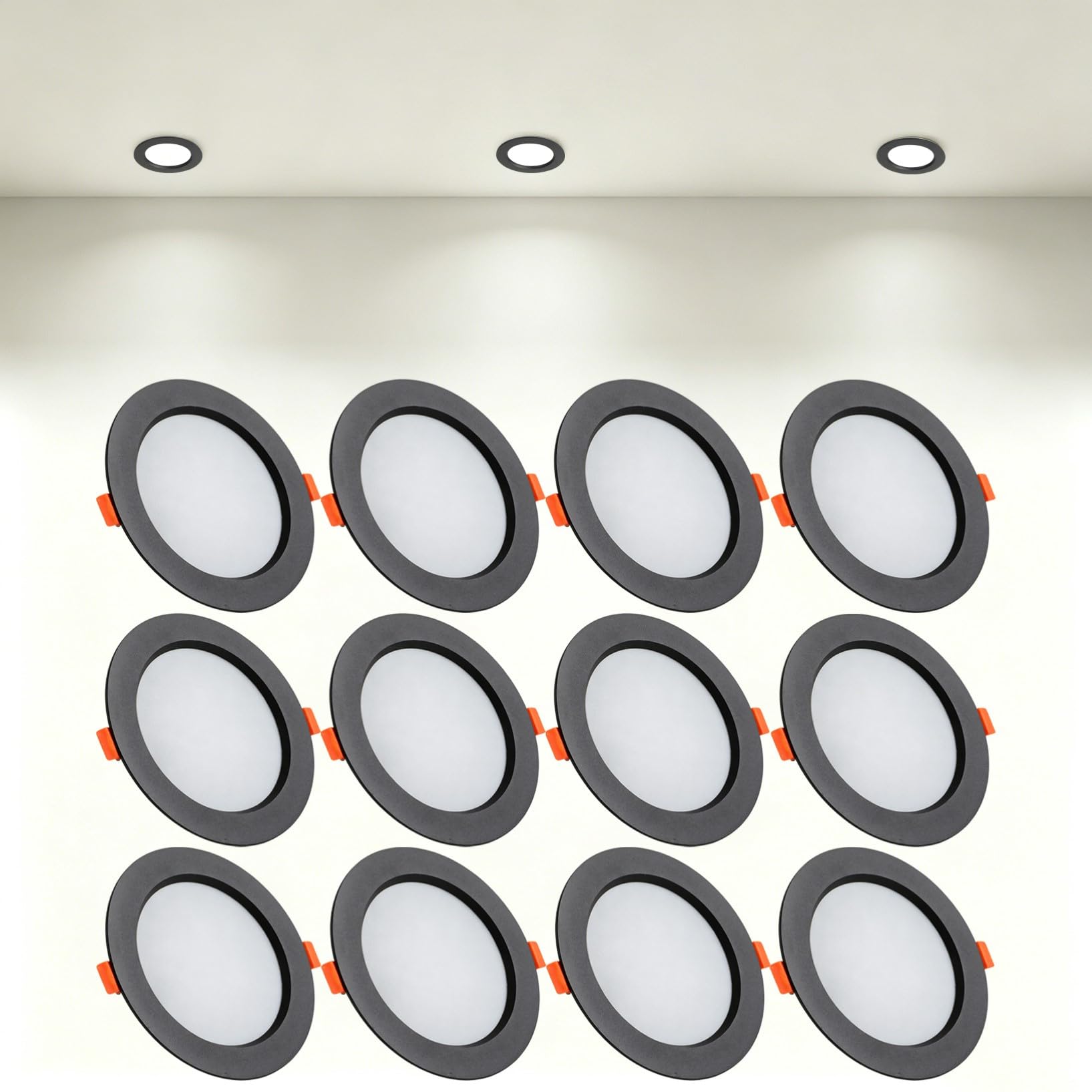 VOGHMOLD 21W Ultra Slim LED Downlight Recessed Ceiling Light 6 inch, 4000K Spot Lights Black Aluminum Trim, Cut Φ160-170mm, AC110-240V Panel Lighting for Office Hallway Closet, 12 Pack