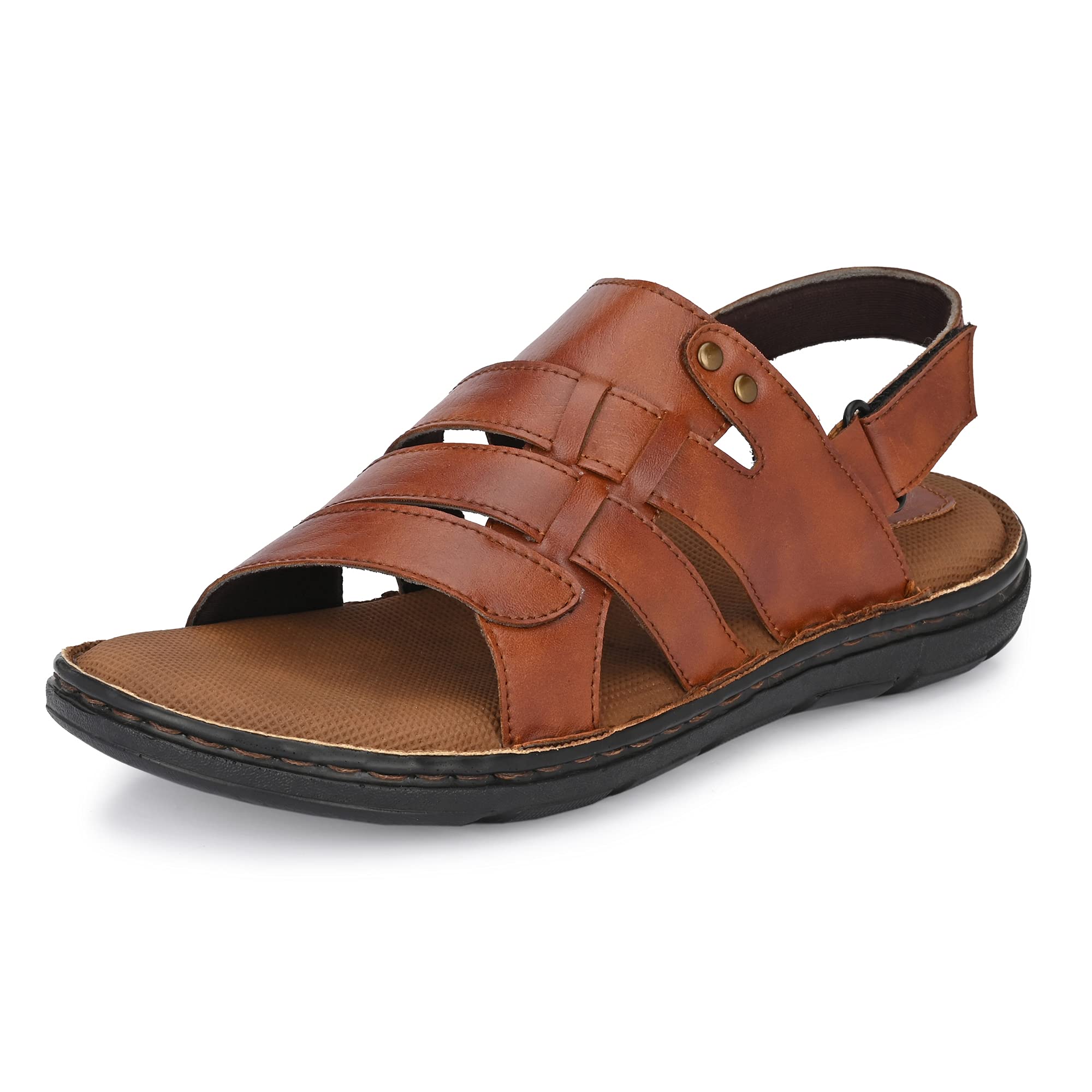 Men's Sandals |Classical Thong Lightweight Quick-dry Flip Flops | Secure Hook & Loop Closure | Comfortable Close Strap | Heavy Density for Arch Support Comfort, Hand Stitched Chappal (3669)-image-37