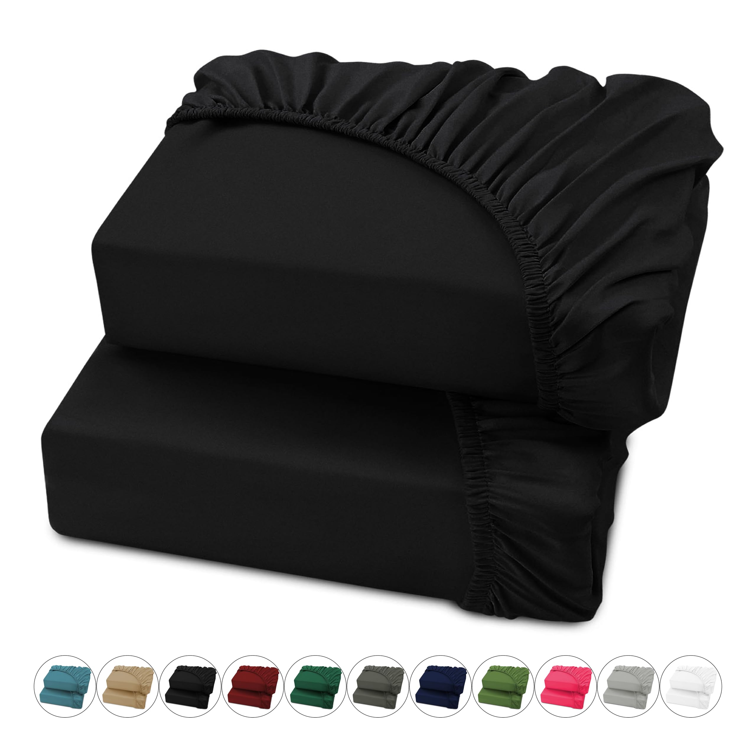 Hafaa King Size Fitted Sheets 2-Pack Black Jersey Bed Sheets (152x200) 100% Organic Cotton Soft & Breathable 25cm Fitted Sheet– Shrinkage and Fade Resistance
