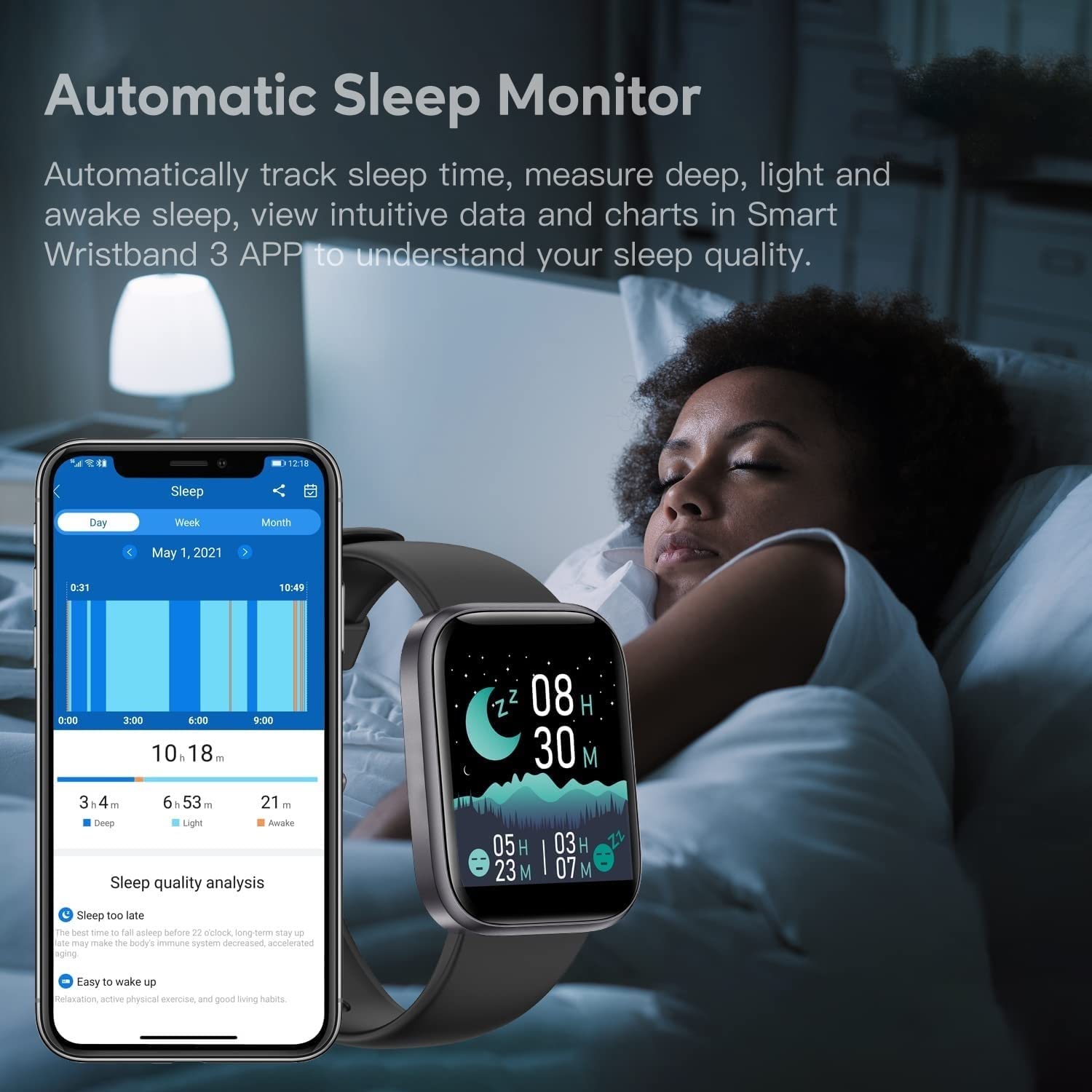 Inteligentny zegarek Fitness Tracker, z monitorem snu, 1,7-calowym ekranem dotykowym, wodoodpornym smartwatchem 5 ATM, licznikiem kroków dla kobiet, mężczyzn, dzieci (Color : Black)