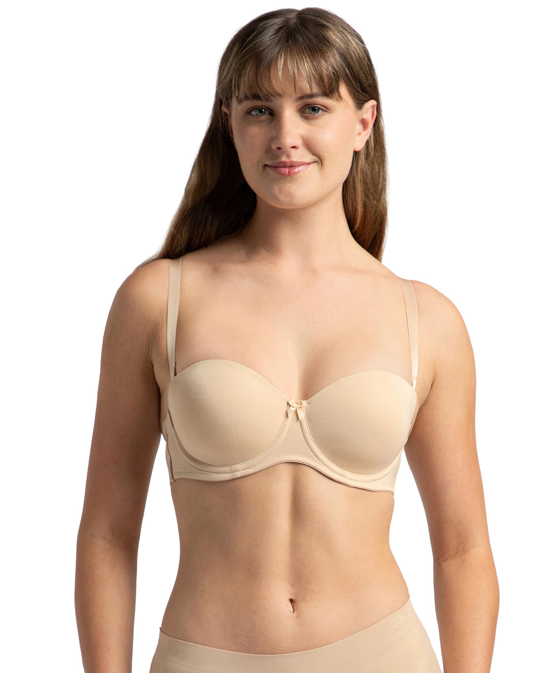 jockey 1831 Women's Under-Wired Padded Soft Touch Microfiber Nylon Elastane Stretch Full Coverage Multiway Styling Strapless Bra with Ultra-Grip Support Band_Light Skin_32B-picture-11