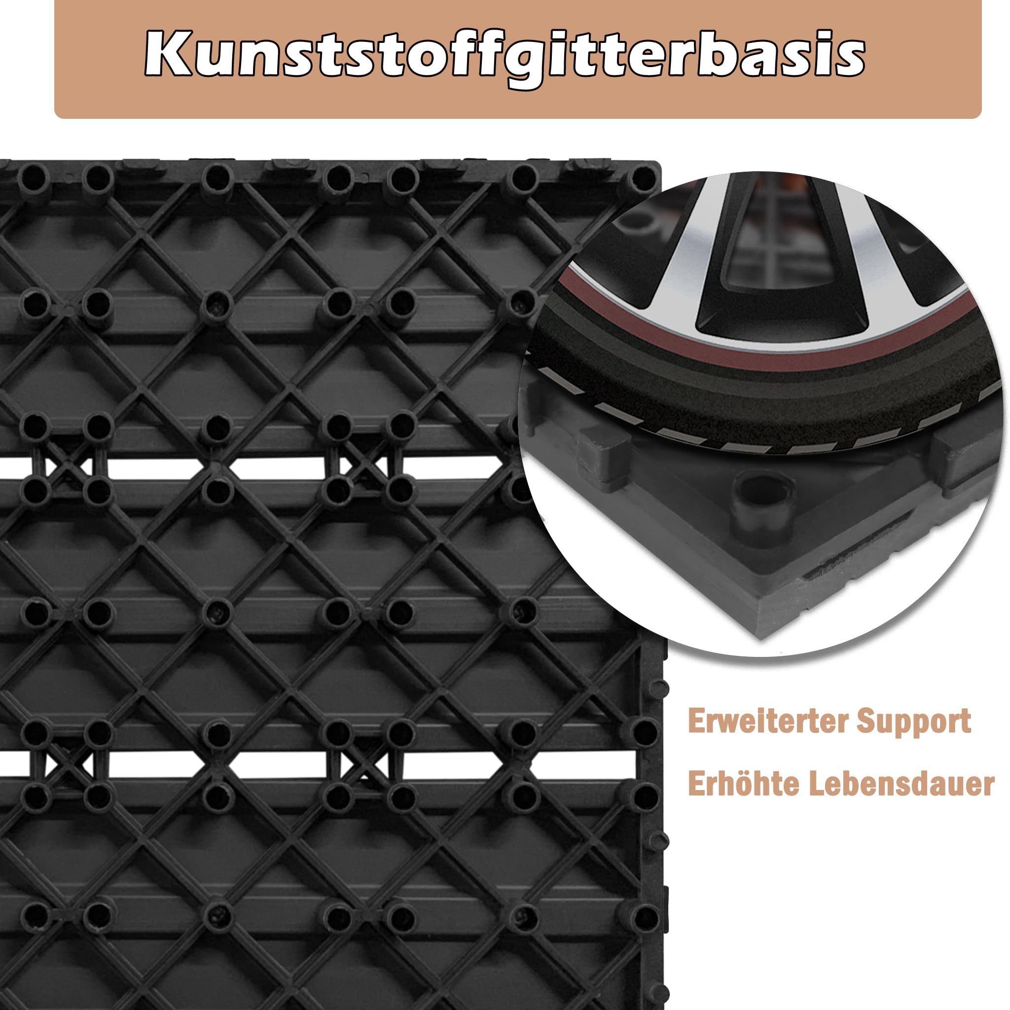 HENGMEI WPC Fliesen Terrassenfliesen 30x60cm Balkonfliesen Klickfliesen Bodenbelag mit klicksystem, 1m²6 Stück für Terrasse und Balkon, Anthrazit
