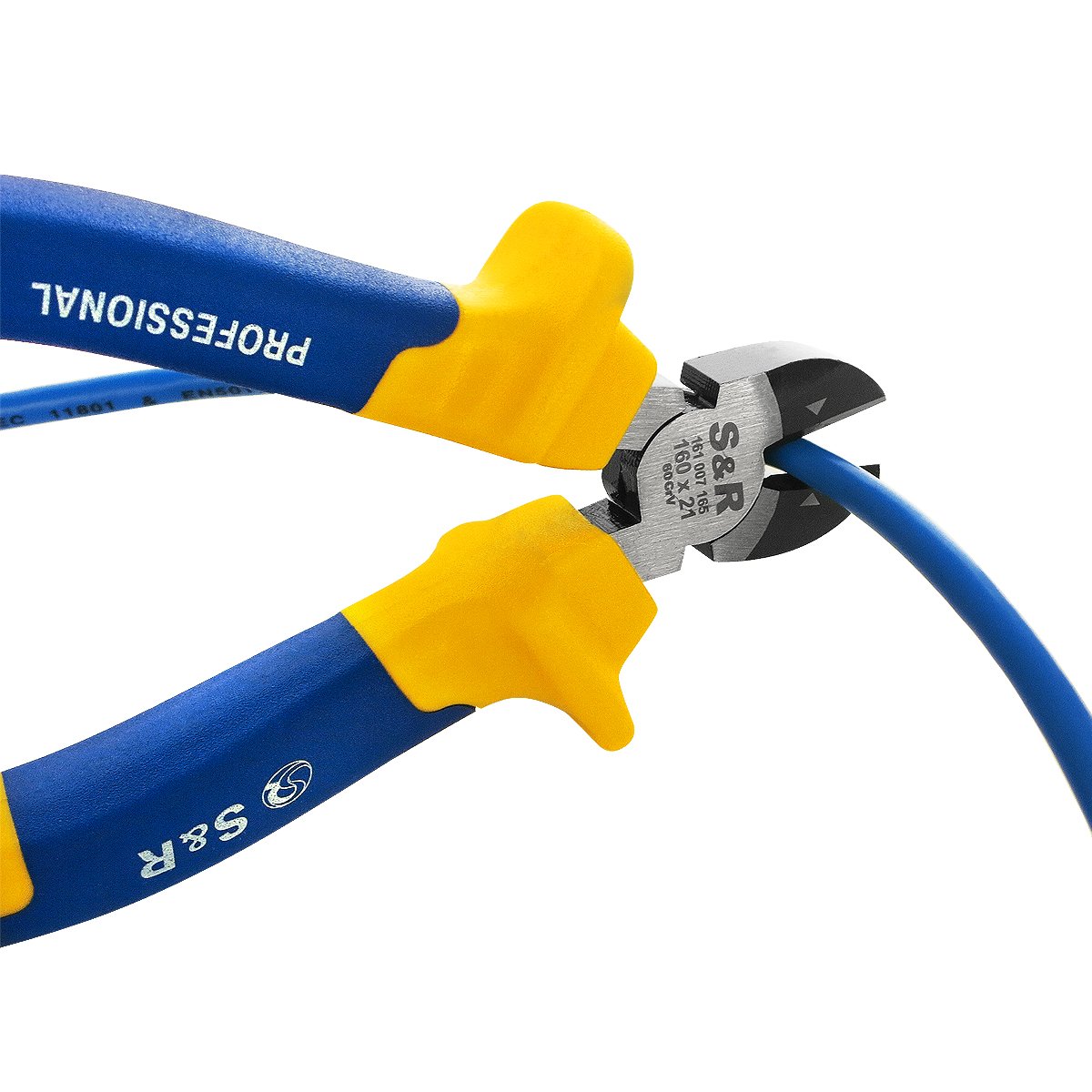 S&R Tronchese a taglio latealeTrochesina Elettricista Professionale 160 x 21 mm, Tronchesina tagliafili Professionale, Blu e Gialla.