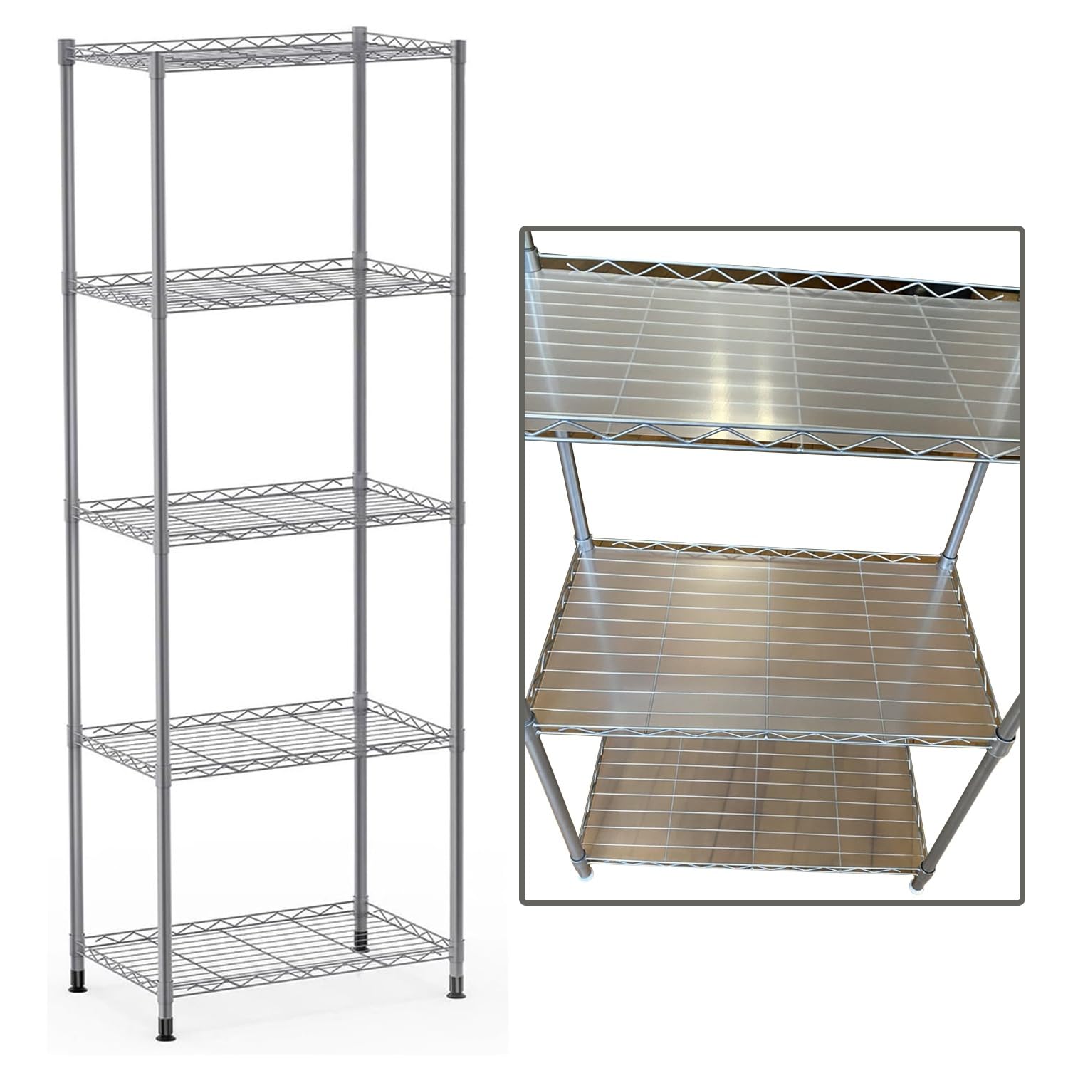 ATEK 5 Tier Metal Wire Shelving Unit for Storage – Free Standing Shelves Rack Organizer for Garage, Kitchen, Utility Room or Office, 125kg Capacity (58 x 35 x 160 cm)