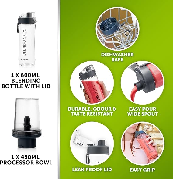 Breville Blend Active Compact Food Processor and Smoothie Maker | 350W | Processor Bowl (450ml) & Portable Blending Bottle (600ml) | Leak Proof Lid | White & Green [VBL253]