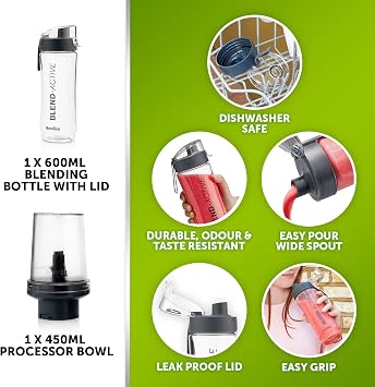 Breville Blend Active Compact Food Processor and Smoothie Maker | 350W | Processor Bowl (450ml) & Portable Blending Bottle (600ml) | Leak Proof Lid | White & Green [VBL253]