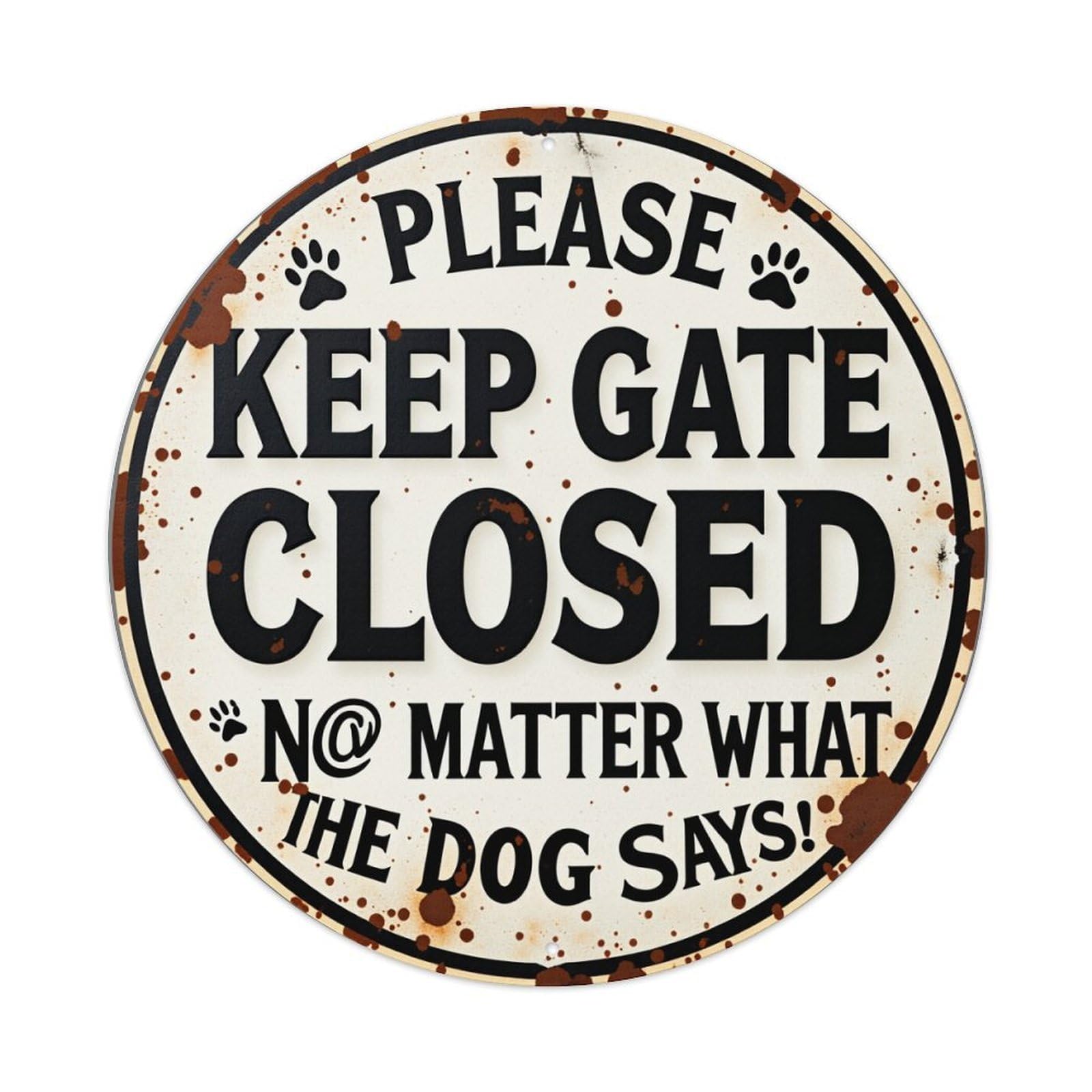 Please Keep Gate Closed No Matter What The Dog Says Round Tin Sign Vintage Metal Poster Retro Bar, Home, Man Cave, Kitchen, Laundry Room Wall Art Decor Gift 8x8In
