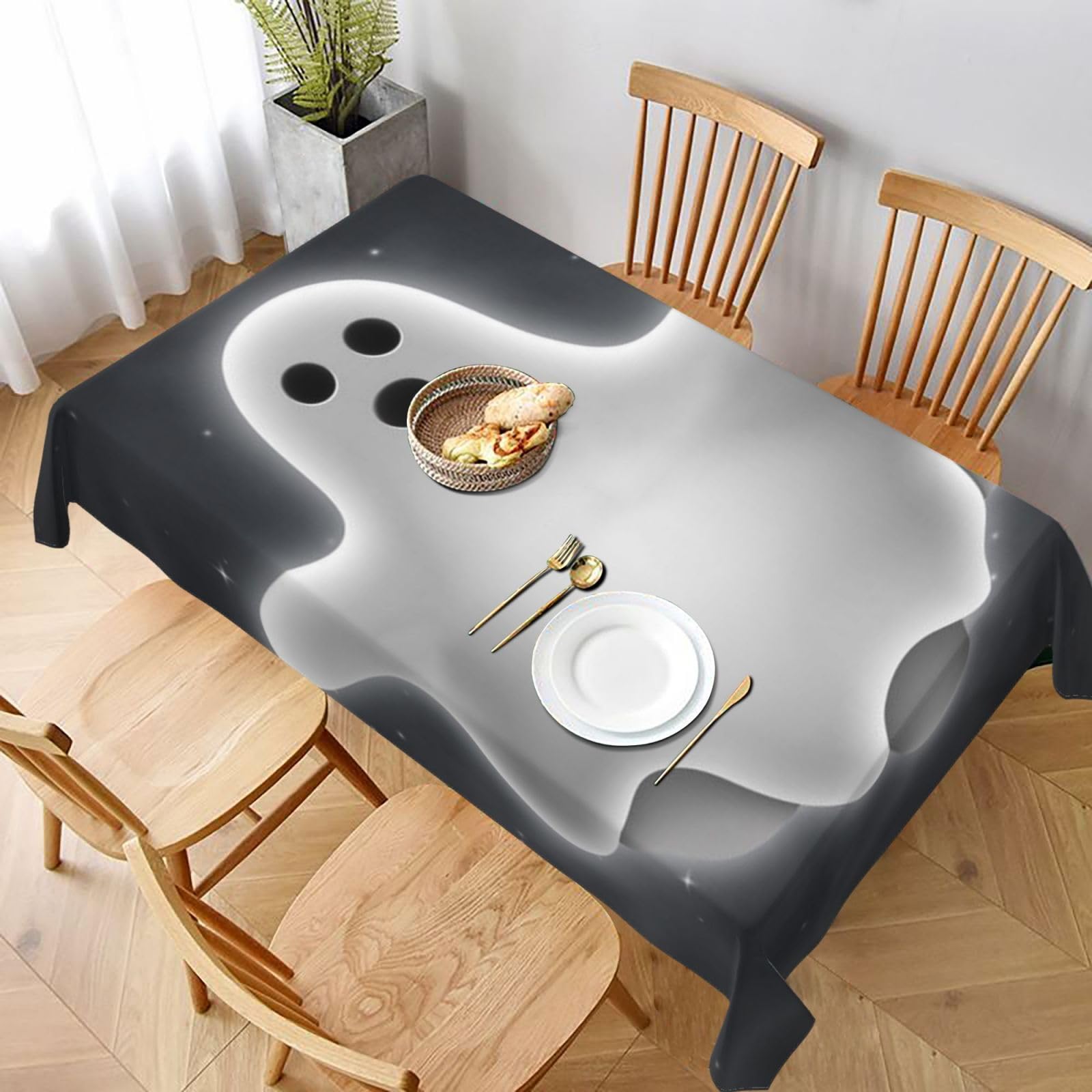BNVSADC Black and Halloween Ghost Printed Rectangle Tablecloth 228x152 CM, Water Resistant Polyester Table Cloth Decorative Fabric Table Covers for Kitchen Dining Table Parties Camping