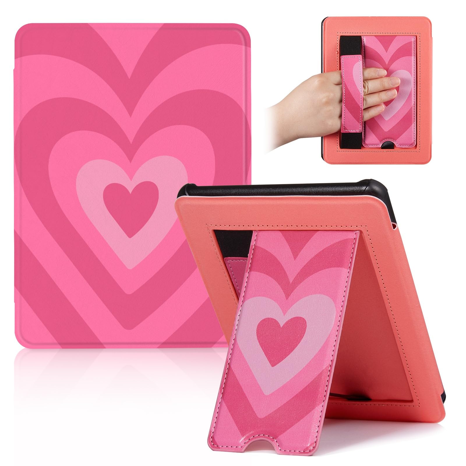 CoBak Lightweight Stand Cute Case for 7" Kindle Paperwhite 12th Gen 2024 and Kindle Colorsoft with Right Hand Strap - Compatible with iPhone MagSafe, for Samsung/Anker Wireless Charging Pads