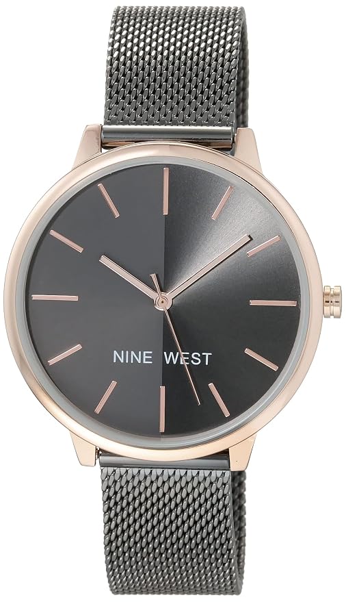 Nine West Women's Dress Watch, Analog Display, Stainless Steel Mesh Band, Japanese Quartz Movement, Second Hand Feature, Gunmetal Grey/Rose Gold