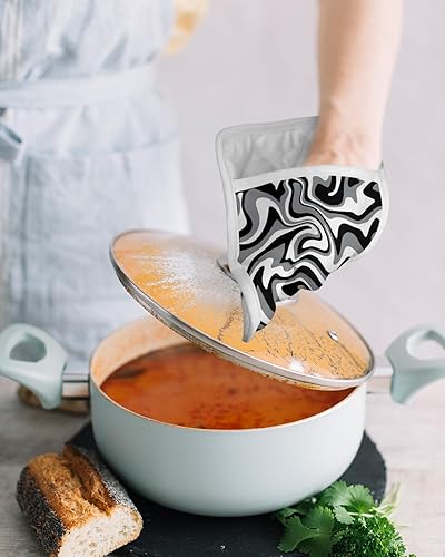 Miniatura 4 de Juego de 5 agarraderas de tela de rizo antideslizantes y aislantes de calor con bolsillo, guantes de horno gruesos y calientes, posavasos para