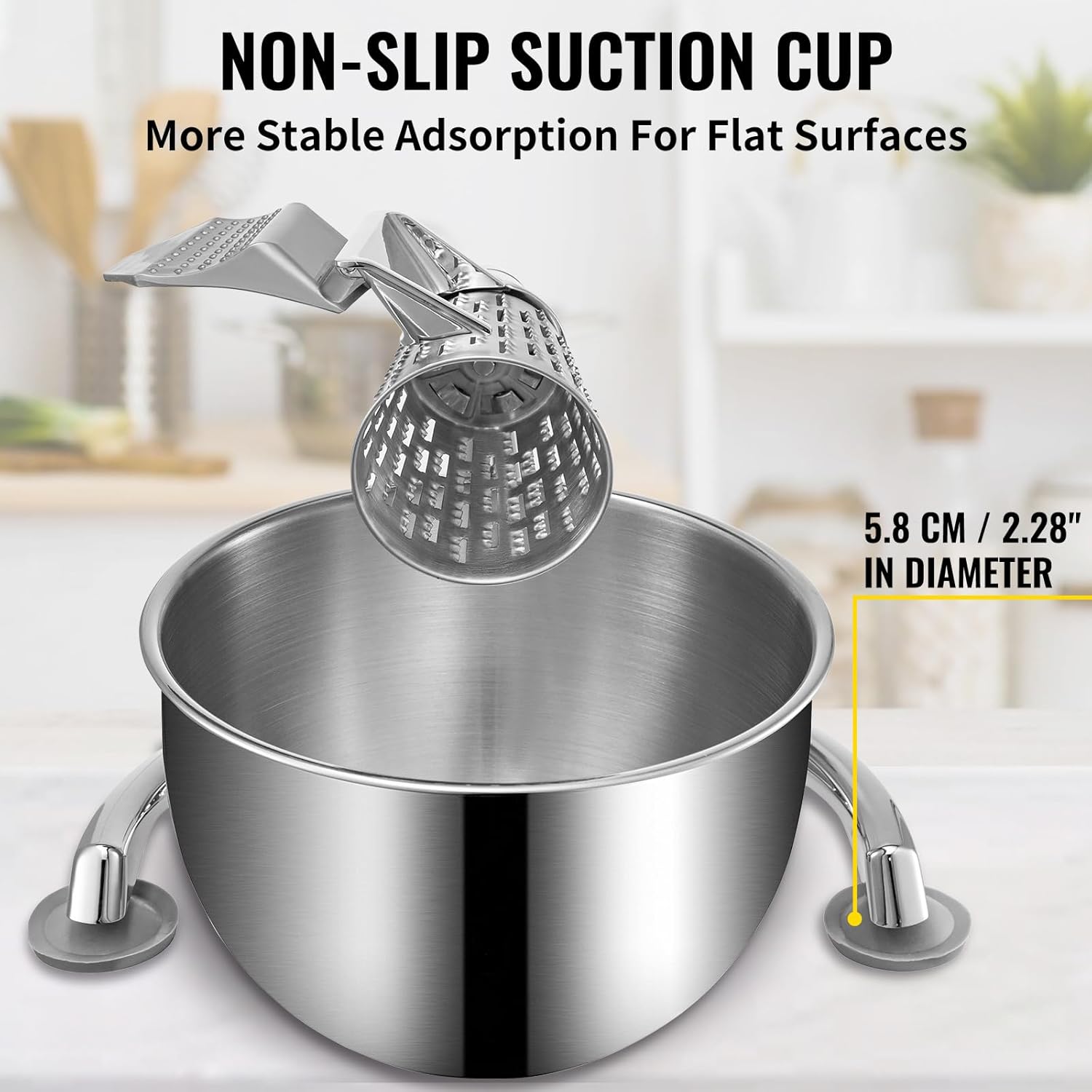 Happybuy Rotary Cheese Grater, Zinc Alloy Vegetable Mandoline with 5 Stainless Steel Cutting Cones, Manual Cheese Grater with 2.5L Bowl, Rotary Shredder with Suction Base for Efficient Kitchen Prep