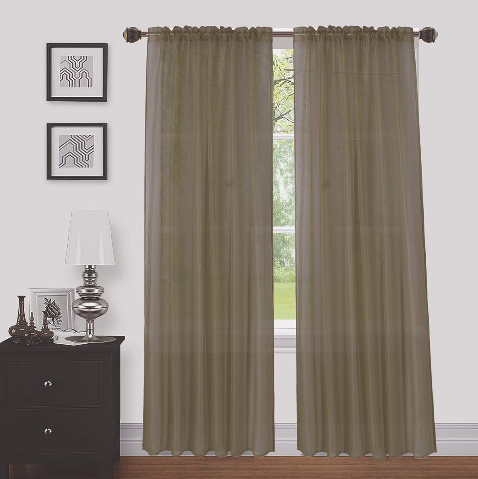 Sapphire Home Taupe Sheer Curtains - 63 Inches Length, 2 Panels Set Sheer Drapes, Light Filtering Textured Window Curtain for Living Room, Bedroom, Kitchen and Dining Room - 54"x63", Taupe