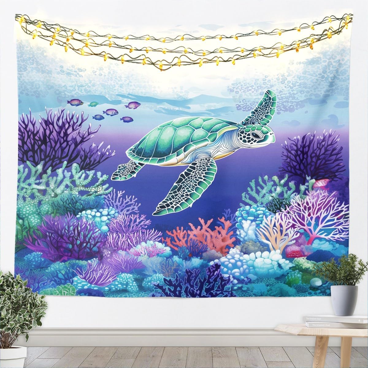jejeloiu Kids Sea Turtle Wall Art Ocean Tapestry Boys Girls Reptile Tortoise Wall Hanging Blanket Teens Bedroom Decor Medium 59"x59"