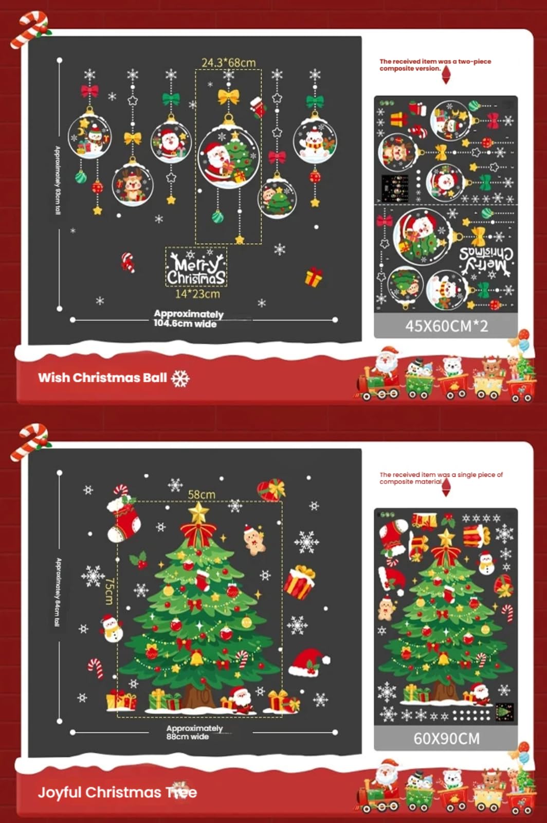 Adesivi per finestre a tema natalizio con motivi di fiocchi di neve e alberi di Natale per decorare vetri per finestre, pareti e rivestimenti.