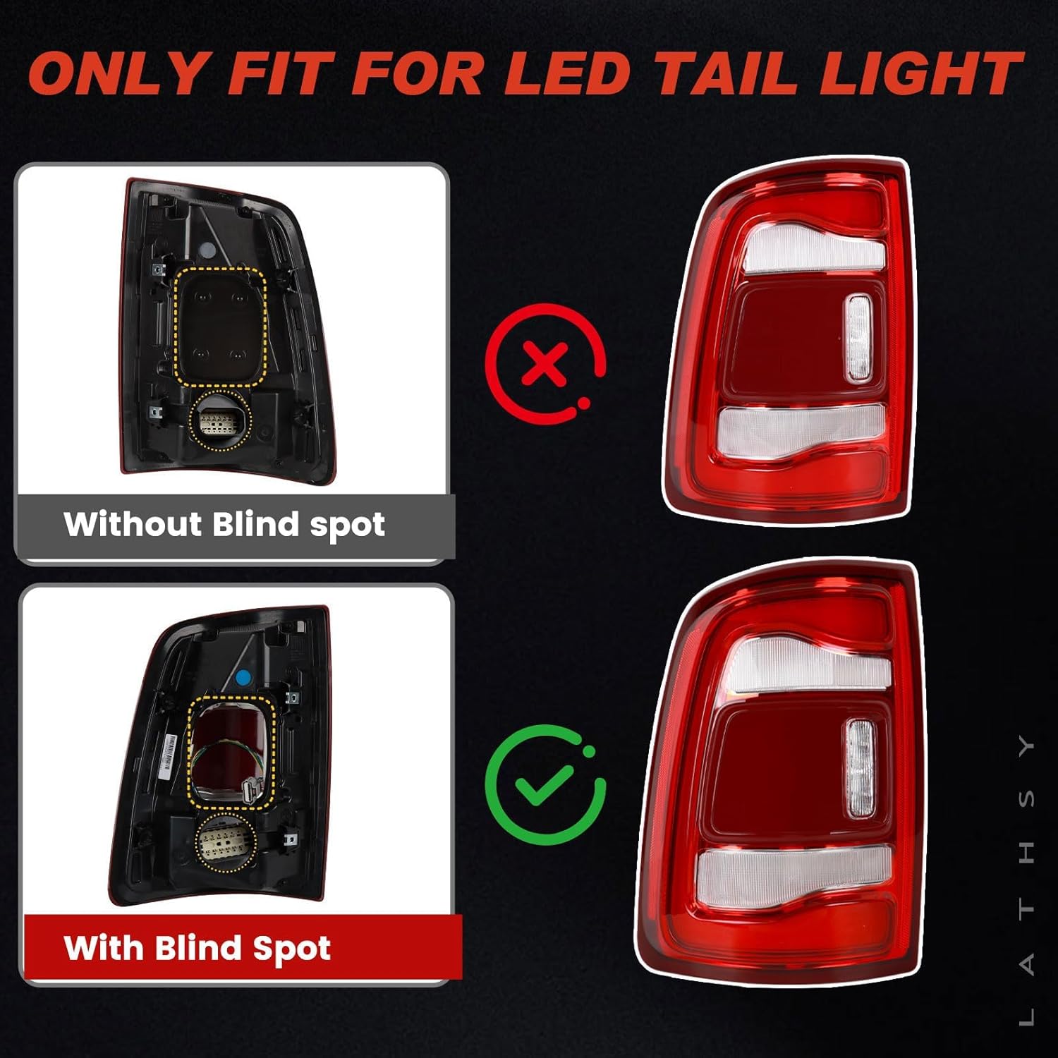 LED Tail Light Black Cover with Blind Spot Compatible With 2019-2023 Dodge Ram 2500 Right Passenger Side Taillight Replace 68361722AH (Module not included)