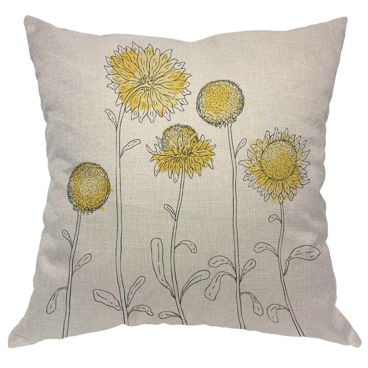 Axayaz Yellow Sunflowers Pillow Covers — Beautiful Grunge Flower Retro Plant Seed — Standard Size 18 X 18 Inches Cotton Linen for Home Decor
