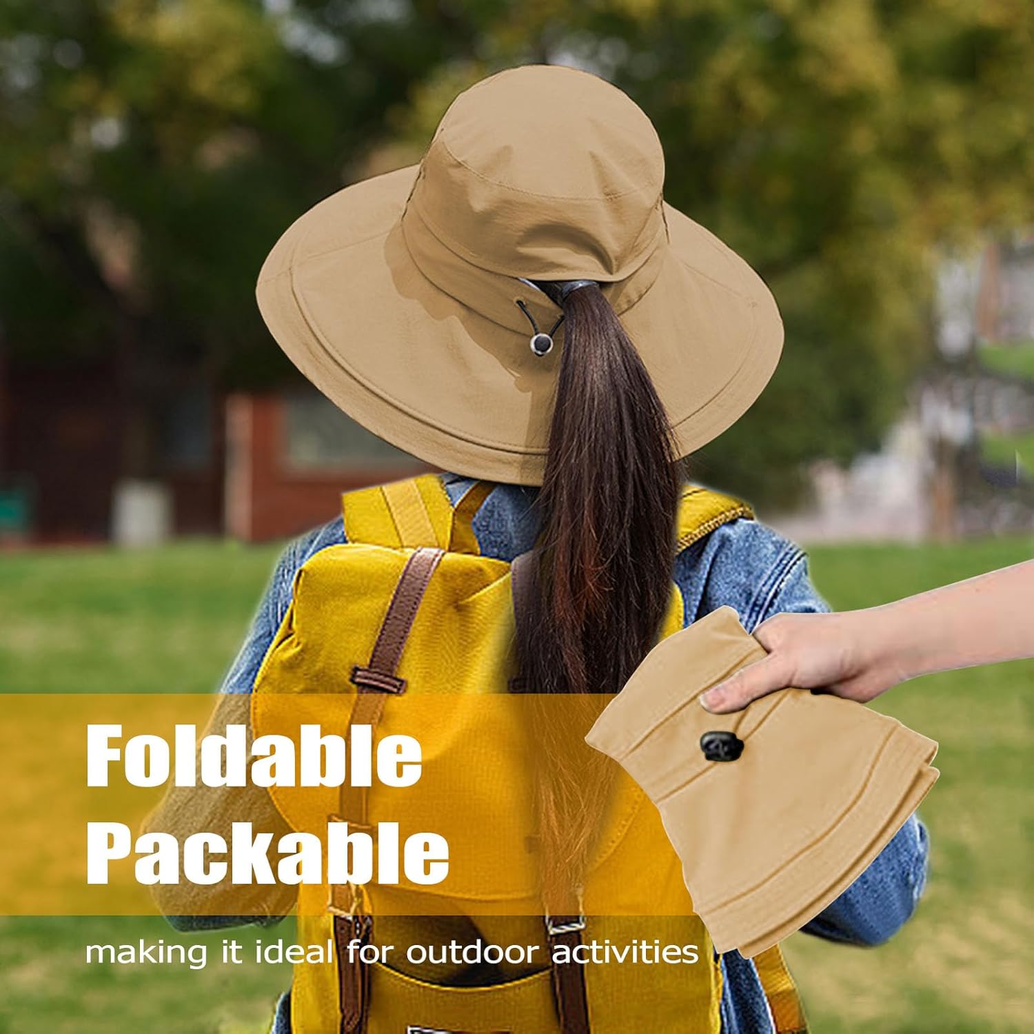 Womens Sun Hat with Ponytail Hole Beach Summer Hat Wide Brim Packable Gardening Hats - Image 6