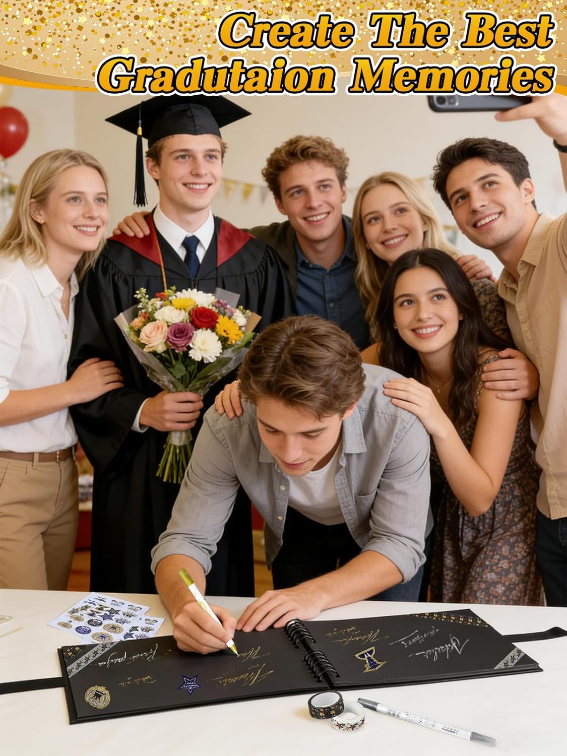 2026 Graduation Guest Book Scrapbook Set - 80 Pages Signature Photo Album with Dual-Tip Markers, Stickers, Tapes, Memory Book Sign for Class of 2026 High School College Grad Party Favors Gifts