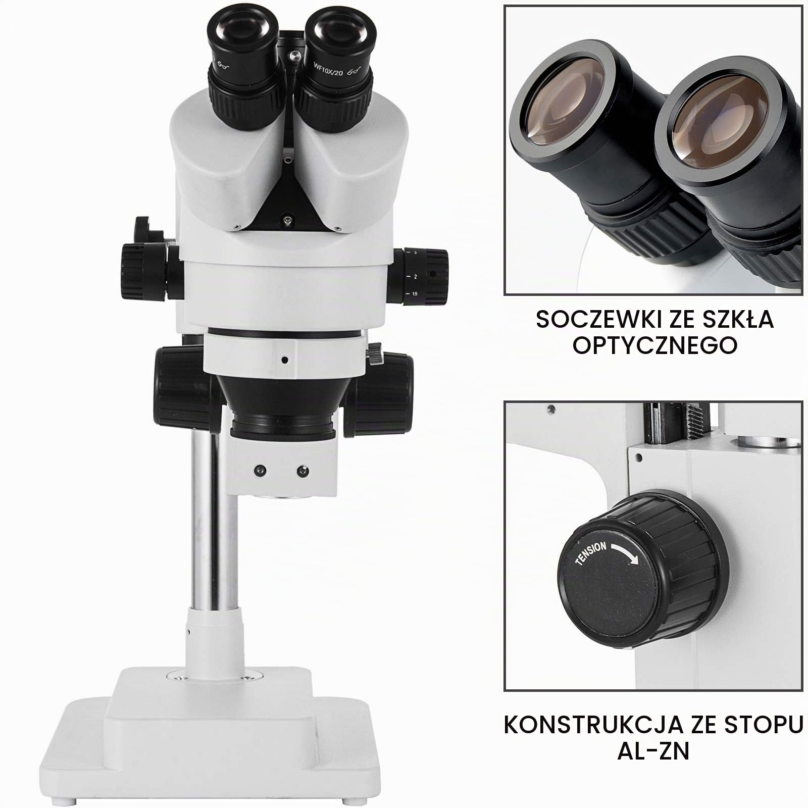 VEVOR mikroskop stereo 3,5 x 90 x, profesjonalny, 55-75 mm, z regulowanym ramieniem i zakresem ogniskowania 26:1