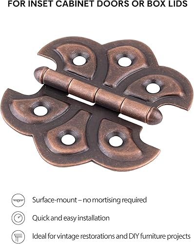 Miniatura 3 de Bisagras de mariposa chapadas en cobre antiguo, paquete de 2, bisagras de puerta de gabinete de montaje en superficie, herrajes para muebles,