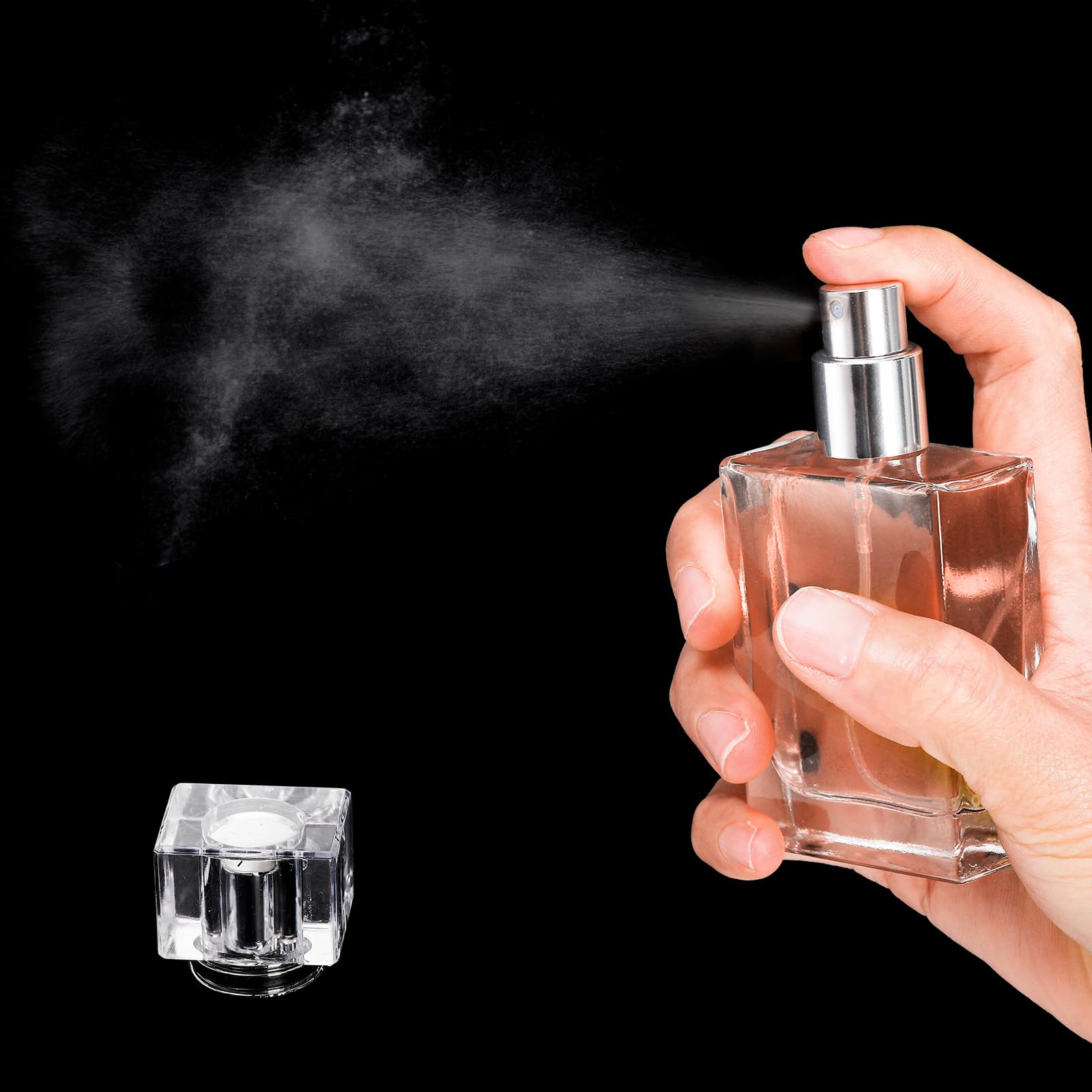 Foraineam 8 flaconi spray da 30 ml, in vetro trasparente, ricaricabili, da viaggio, vuoti, per oli essenziali, con applicatore spray