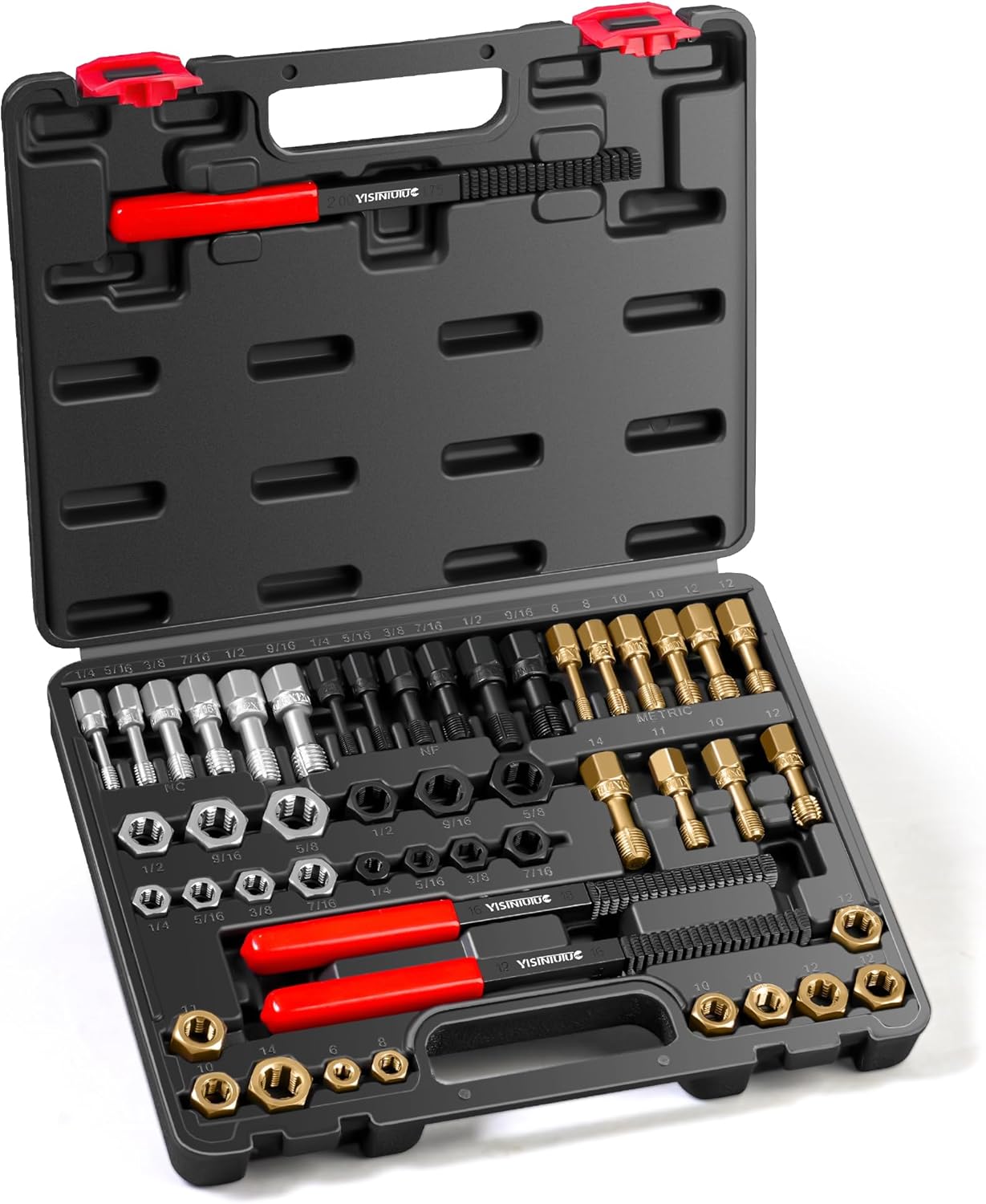 49PCS Thread Chaser Set, Thread Repair Thread Chaser Kit Metric SAE Bolt Restorer File Nut Rethreader Automotive Wheel Stud Spark Plug Engine Bolt Holeson Standard Screw Threading UNC UNF