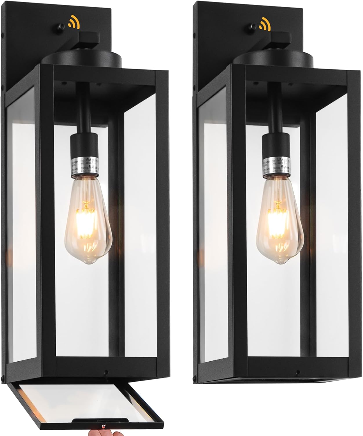 20" Large Dusk to Dawn Outdoor Wall Lantern with Closed Bottom - Black Outdoor Porch Lantern Wall Mounted, Waterproof Modern Outside Wall Sconce Coach Lamp for House, E26, 2 Packs