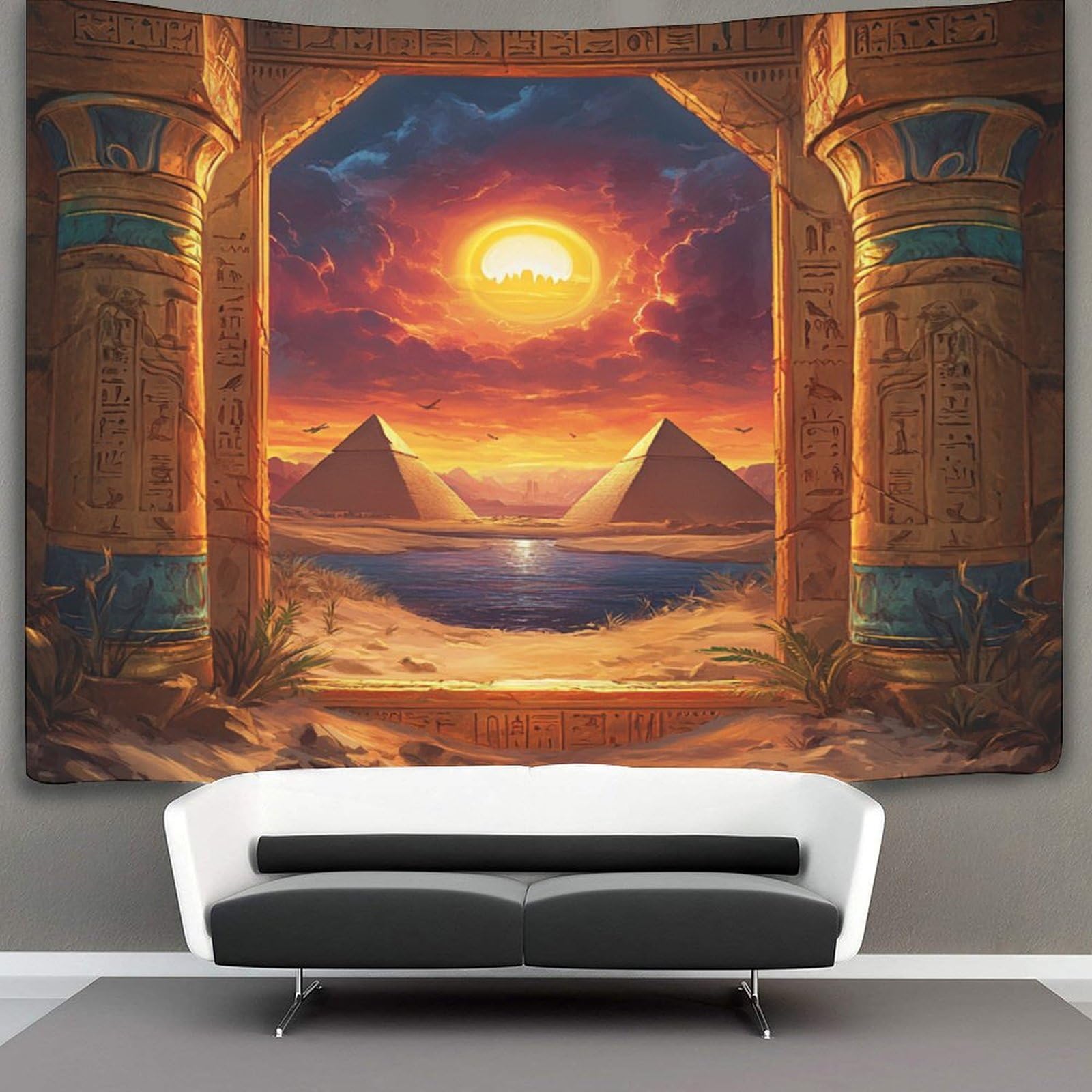 kaiyun Nile River Pyramids Tapestry Hieroglyphics Wall Hanging Tapestries for Bedroom Living Room Apartment Dorm Decorations Wall Art Decor 150cmx200cm
