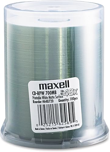 Maxell Discos CD-R 700MB80 min 48x Husillo Imprimible Blanco Mate 100Pack MAX648720