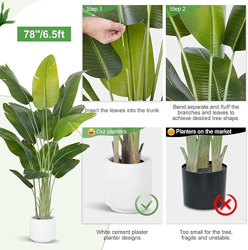Miniatura 12 de Planta artificial de ave del paraíso de 4 pies de alto, palmera tropical falsa, plantas falsas grandes con 9 hojas de plátano de seda, plantas