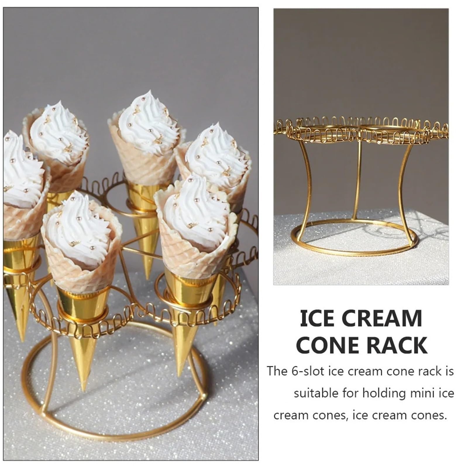 Support pour CôNes De Glace Table à Desserts Support de Maintien de crème glacée en métal présentoir à cône Support de cône de crème glacée(Golden)