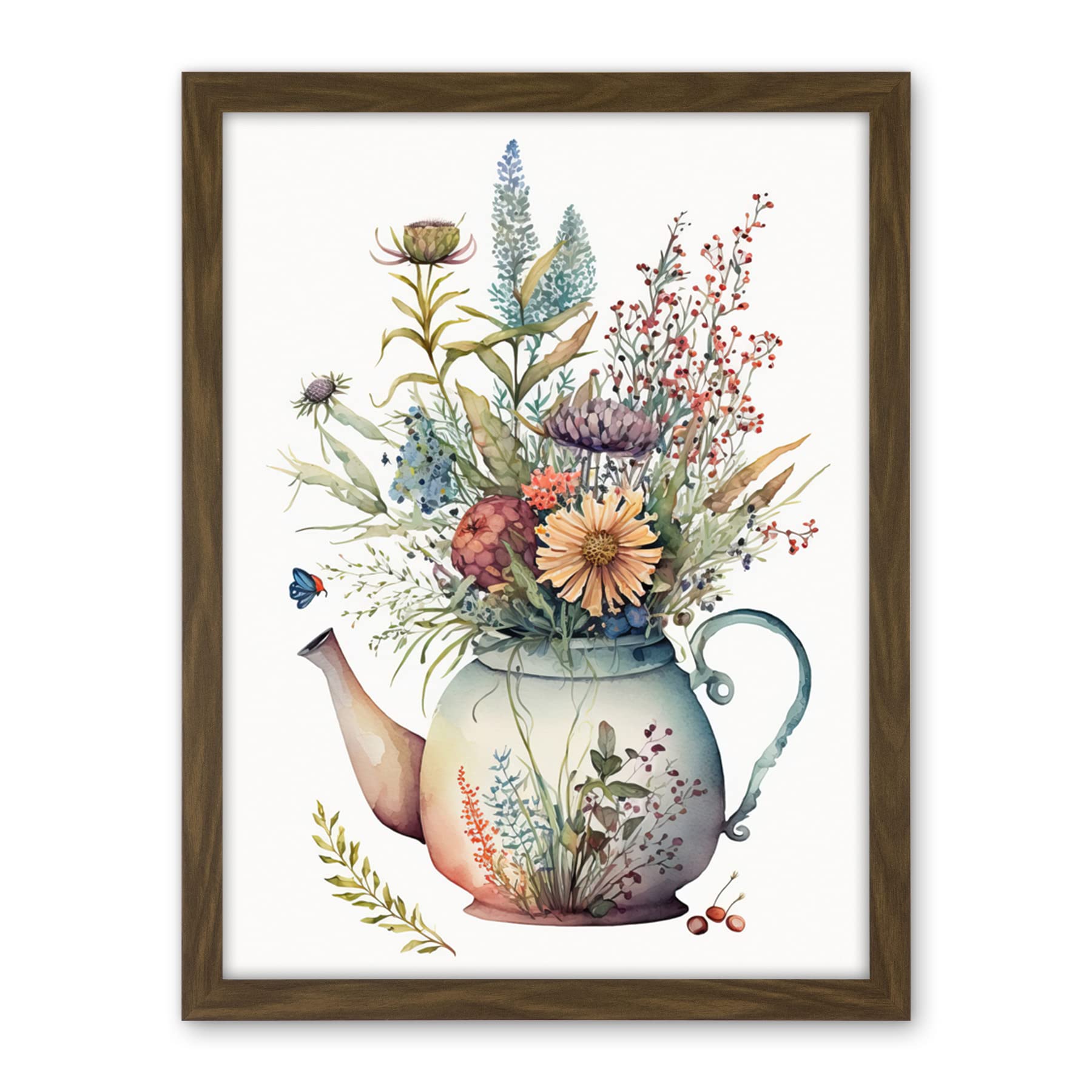Artery8 Wildflower Floral Bouquet in China Pattern Teapot Artwork Framed Wall Art Print 18X24 Inch