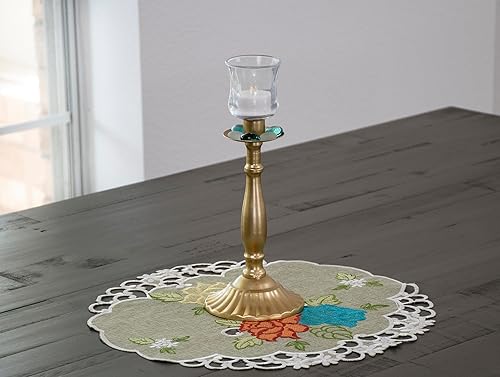 Miniatura 7 de Bordado colorido suroeste rosa sobre mantel individual redondo verde, mantel individual (redondo de 15 pulgadas)