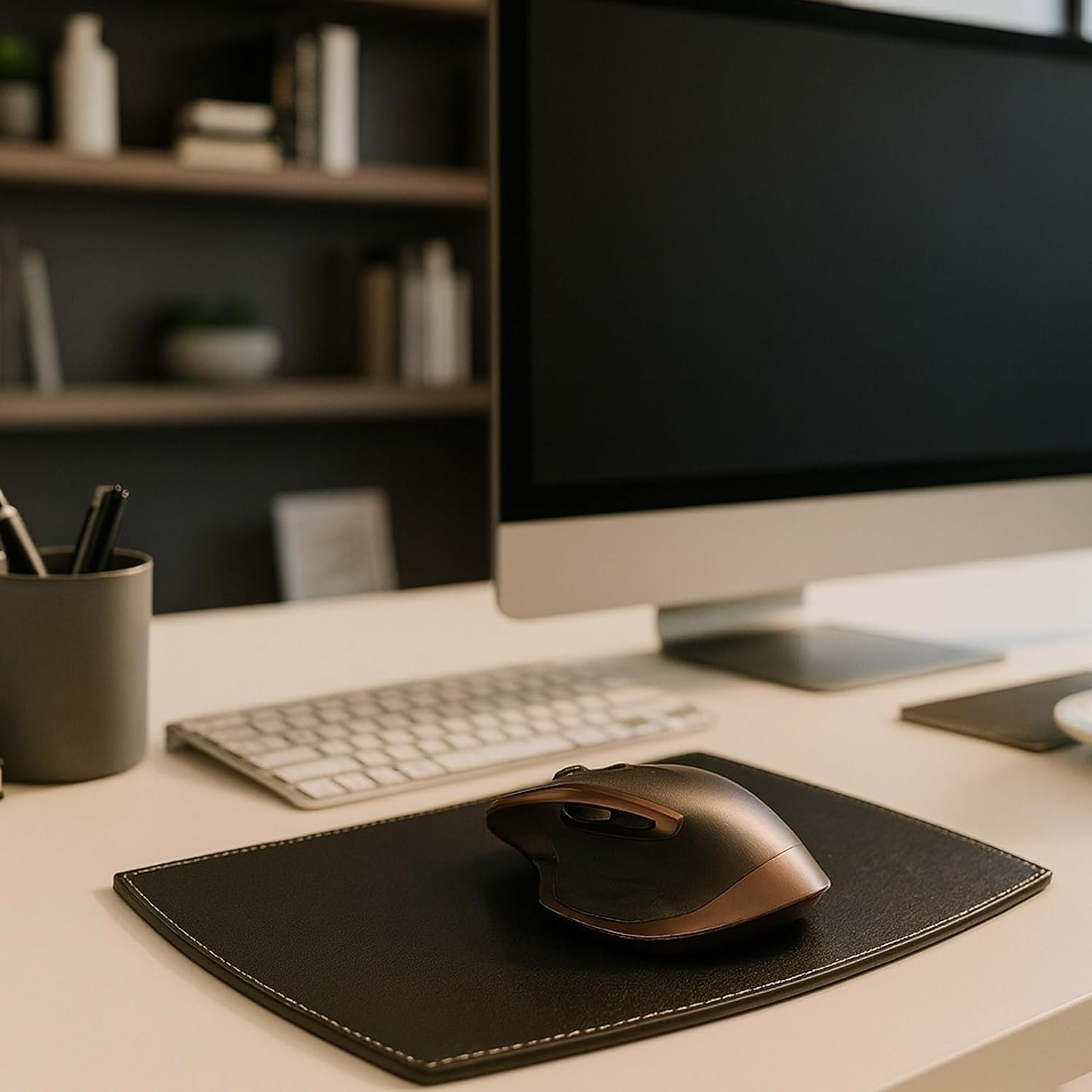 DACASSO Leather Mouse Pad - Luxury Leather Mouse Pad for Optical or Analog Mouse - Office Accessories & Executive Desk Decor - (Rustic Black)