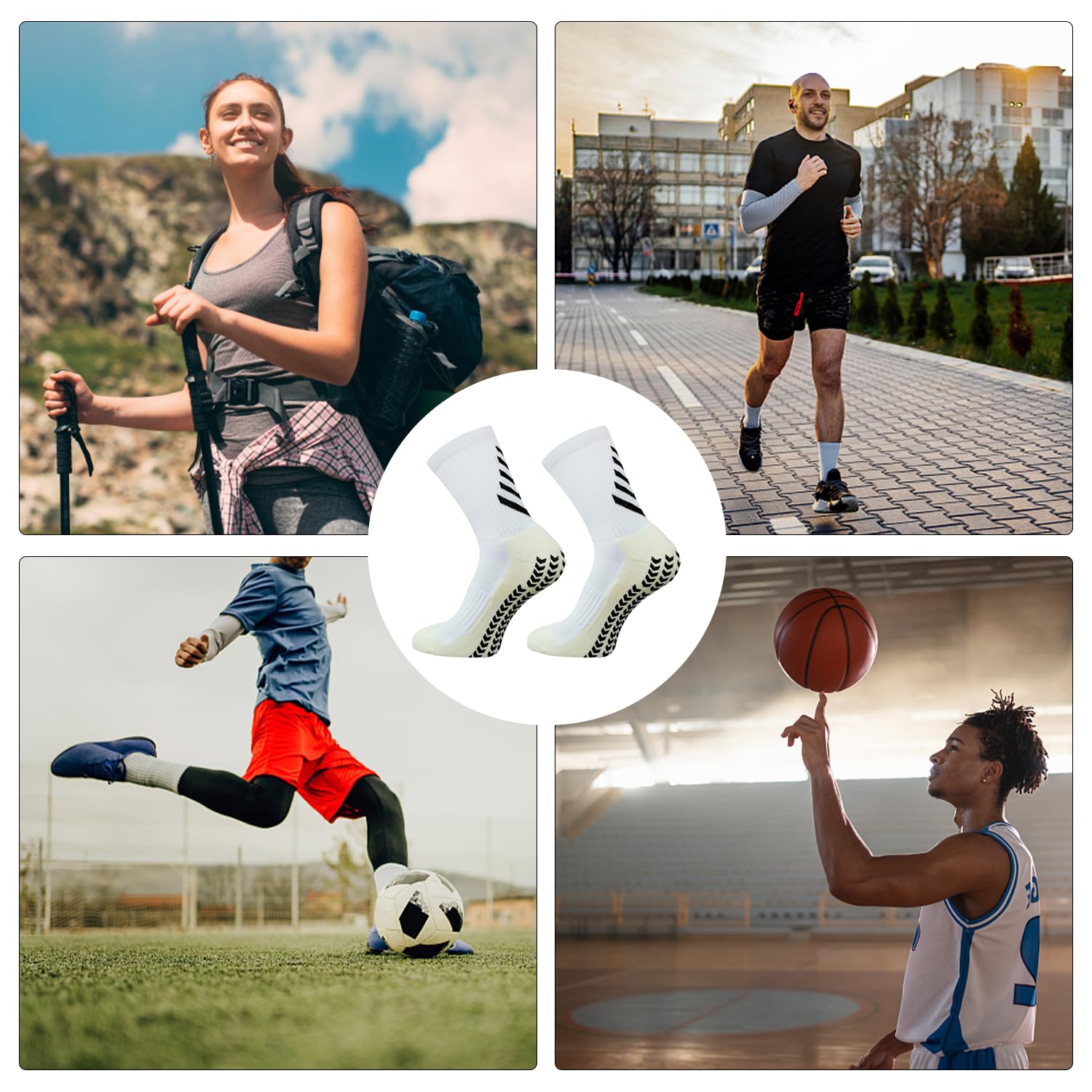 3 pares de calcetines de fútbol antideslizantes, calcetines deportivos antideslizantes con puntos de goma, calcetines de trampolín, calcetines de suelo de interior, calcetines antideslizantes